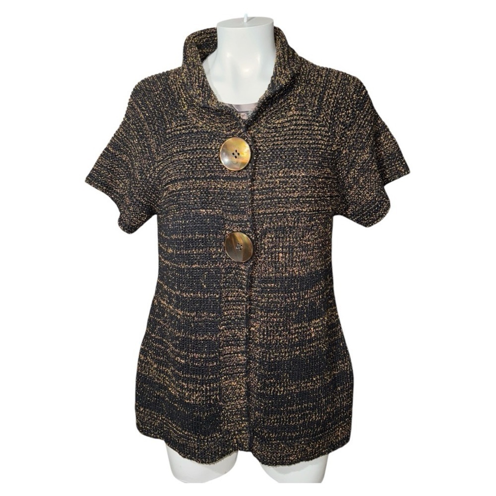 Willow Women’s S Brown Black Marled Knit Short Sleeve Cardigan Tunic Made USA